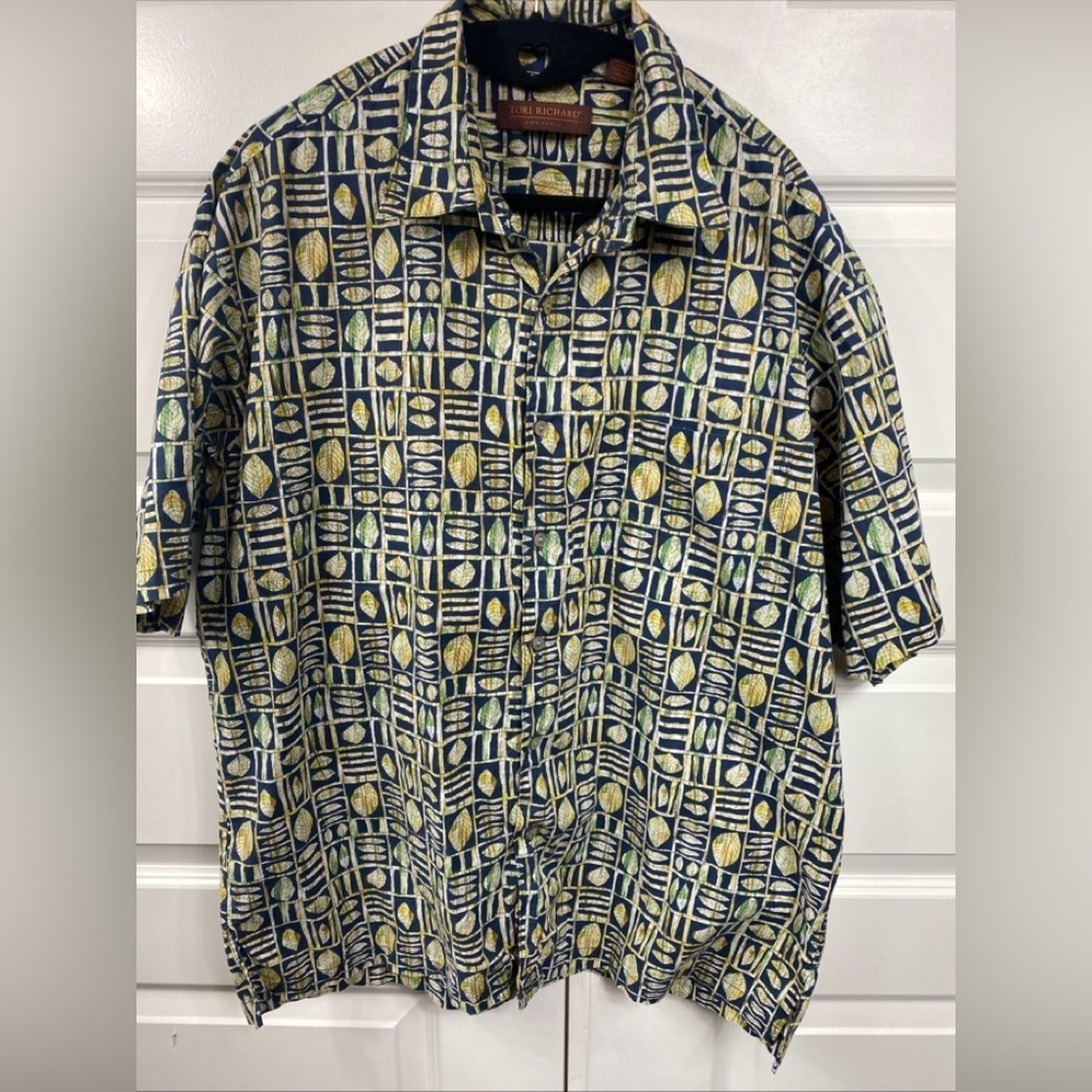 Tori Richard Honolulu Men Hawaiian Shirt Aloha Plant Print Made In USA Large
